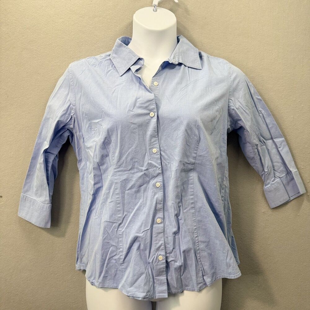 Apt 9 Womens XL Blue Button Down Shirt 3/4 Sleeve Blouse Casual Career Top
